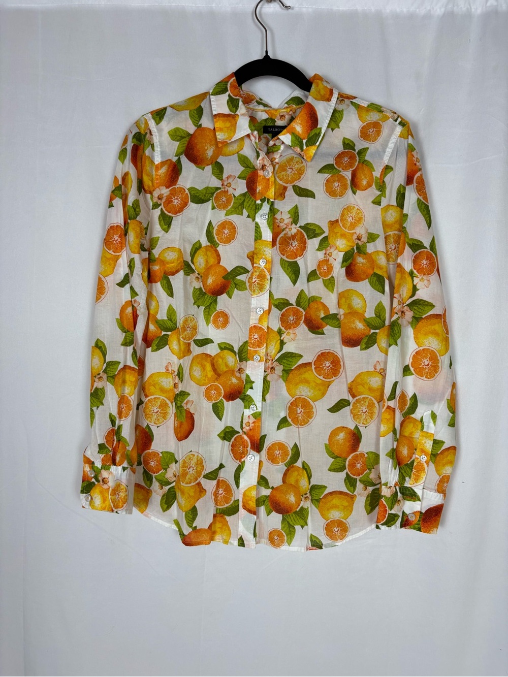 Talbots White Button-Down Shirt with Orange Citrus Print - Picture 2 of 6